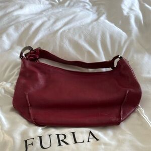 Furla Deep Red Pebbled Leather Shoulder Bag